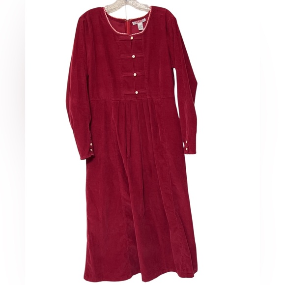 Fads Vintage Corduroy Prairie Style Dress Size 12 Crimson Burgundy Cotto… - Picture 5 of 8